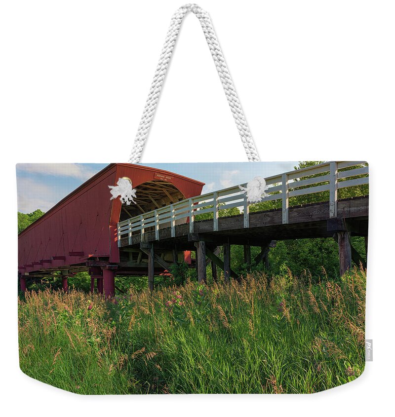 Iowa Weekender Tote Bag featuring the photograph Summer Morning at Roseman Bridge by Kristen Wilkinson