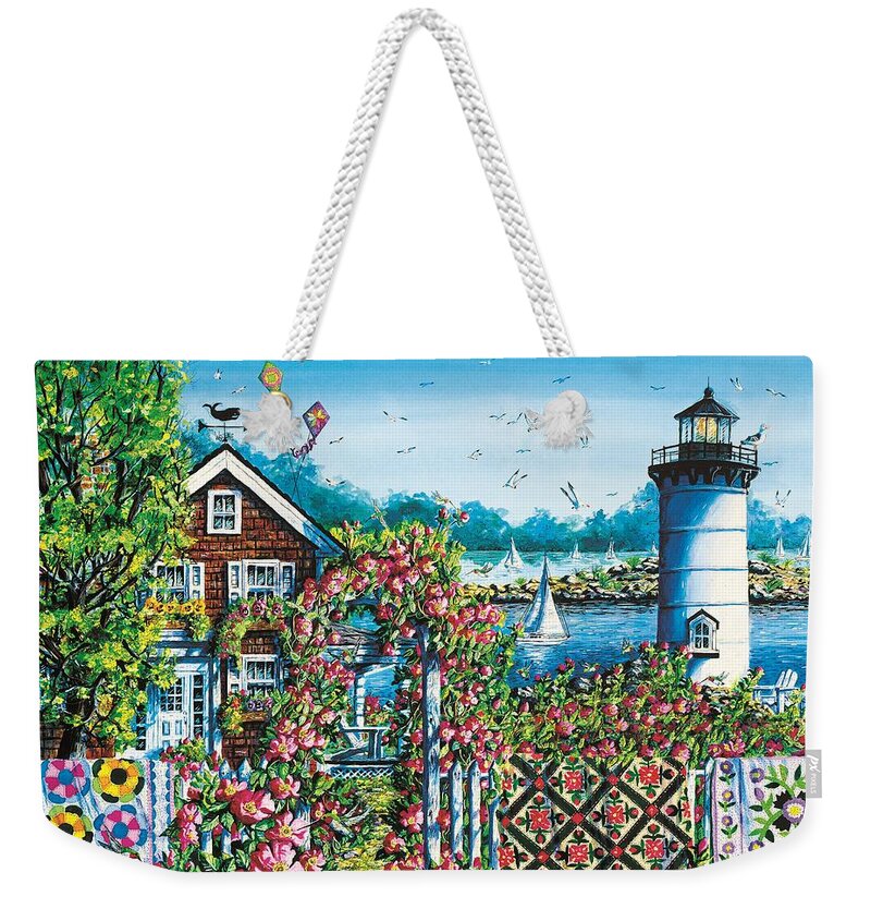 Summer Weekender Tote Bag featuring the painting Summer Rose Harbor by Diane Phalen