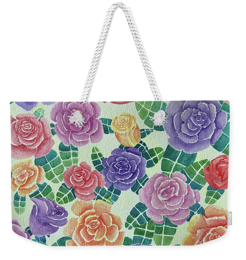 #watercolors Weekender Tote Bag featuring the painting Summer Roses by Chanler Simmons