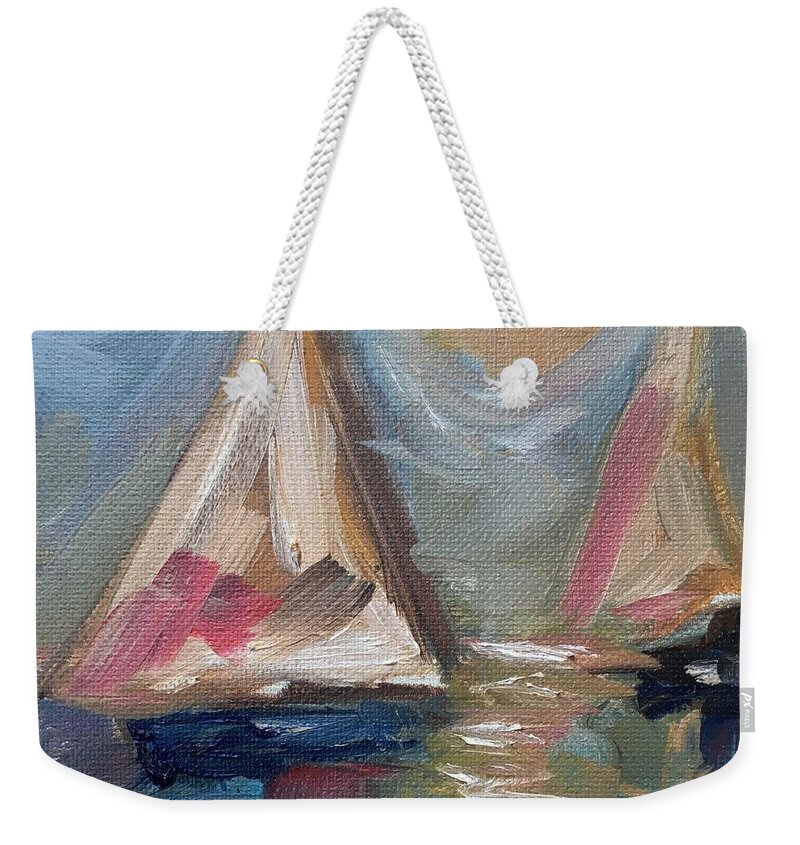 Sailboat Painting Weekender Tote Bag featuring the painting Summer Sailing by Roxy Rich