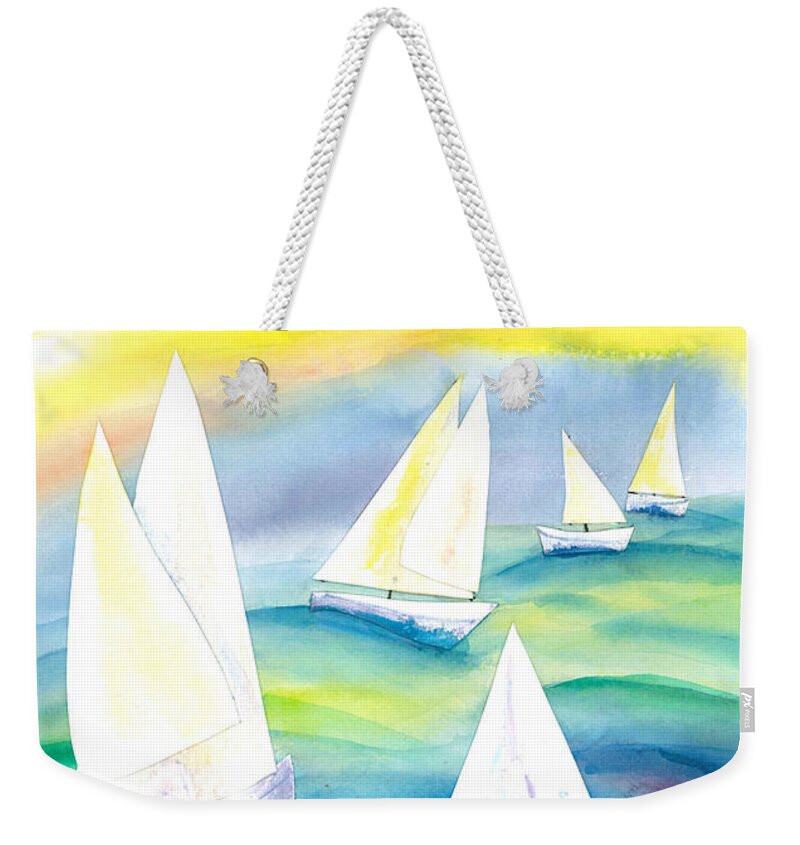 Sailboats Weekender Tote Bag featuring the painting Summer Sails by Clara Sue Beym