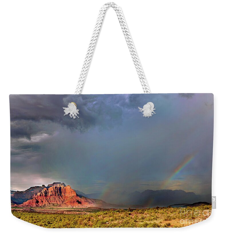 Davw Welling Weekender Tote Bag featuring the photograph Summer Storm Back Of Zion Near Hurricane Utah by Dave Welling