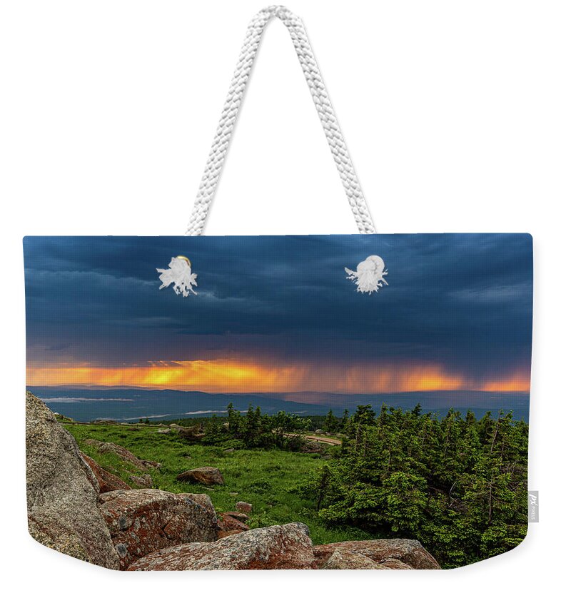 Landscape Weekender Tote Bag featuring the photograph Summer thunderstorm over the Harz Mountains by Andreas Levi