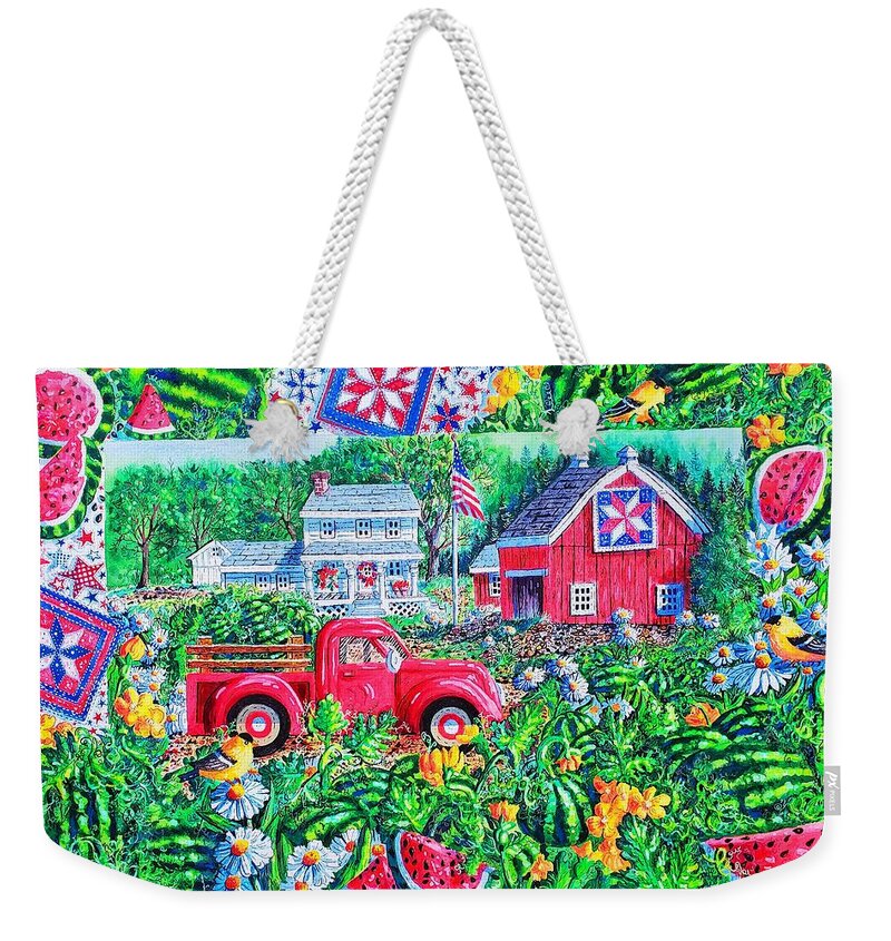 Red Truck Weekender Tote Bag featuring the painting Summertime by Diane Phalen