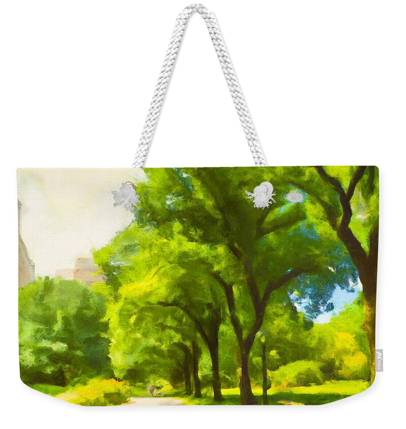 Central Park Weekender Tote Bag featuring the digital art Summertime in Central Park by Alison Frank