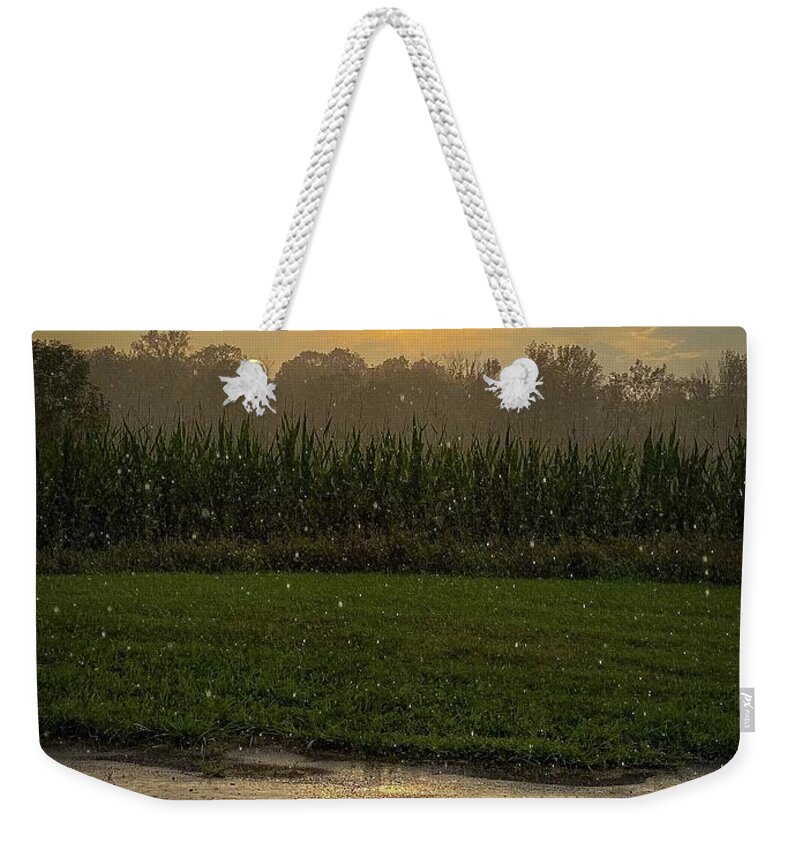  Weekender Tote Bag featuring the photograph Sun rain clouds corn by Kendall McKernon