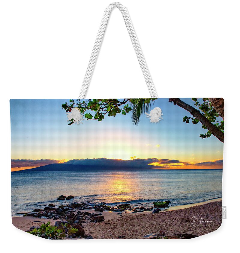 Hawaii Weekender Tote Bag featuring the photograph Sun Setting Behind Lanai' by Jim Thompson