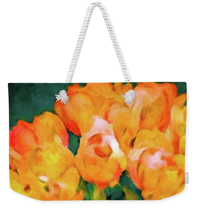 Field Of Yellow Tulips Weekender Tote Bag featuring the painting Sun Worshipers by Susan Maxwell Schmidt