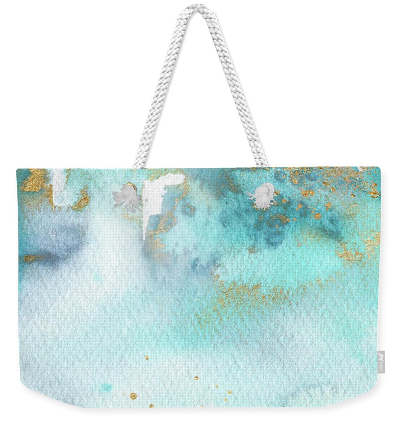 Sunbaked Mint Weekender Tote Bag featuring the painting Sunbaked Mint And Gold by Garden Of Delights