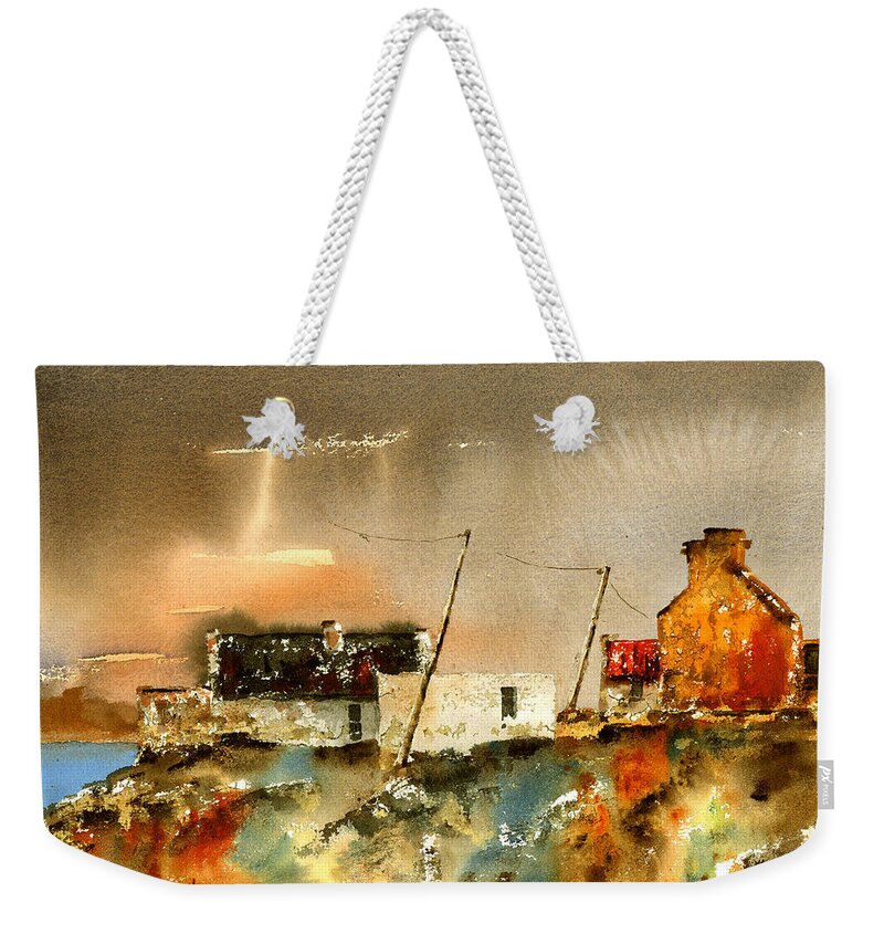  Weekender Tote Bag featuring the painting Sunburst over Dugort, Achill, Mayo. by Val Byrne