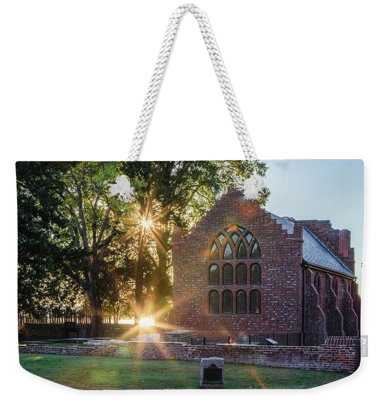 Church Weekender Tote Bag featuring the photograph Sunbursts at the Memorial Church by Rachel Morrison