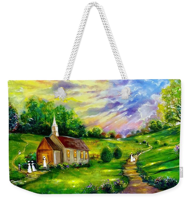 African-american Landscape Art But What Is Emery Franklin Weekender Tote Bag featuring the painting Sunday bible school by Emery Franklin