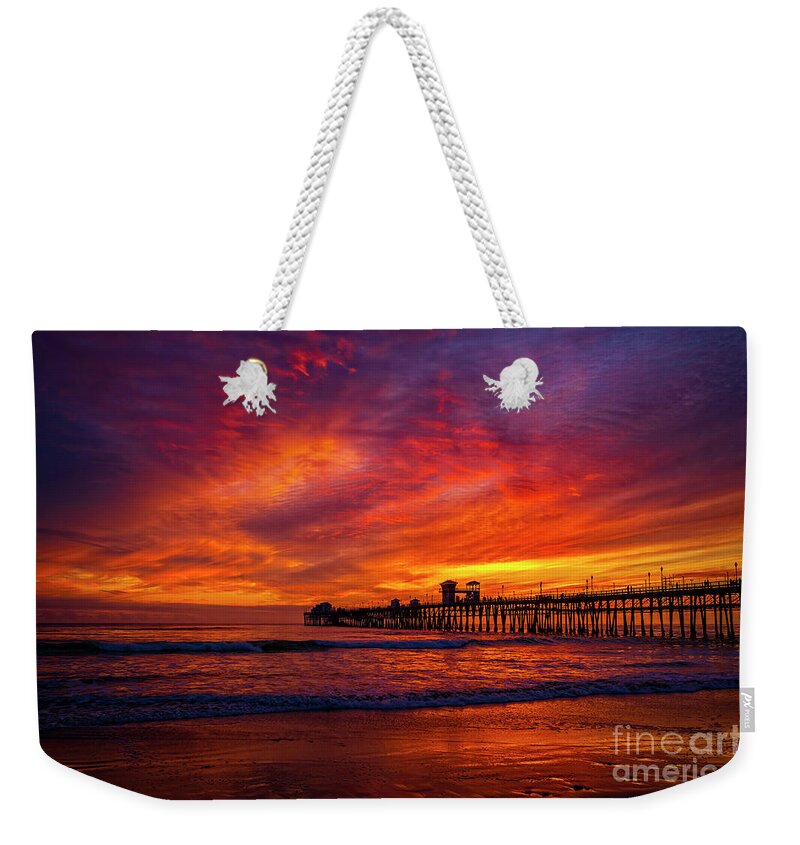 Sunset Weekender Tote Bag featuring the photograph Sunday Sunset at Oceanside Pier by Rich Cruse