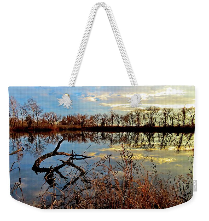 Beaver Pond Weekender Tote Bag featuring the photograph Sundown Approaching at the Beaver Pond by Linda Stern