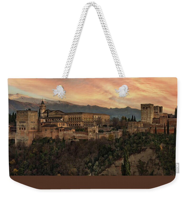 Alhambra Spain Weekender Tote Bag featuring the photograph Sundown Over the Alhambra by Rebecca Herranen