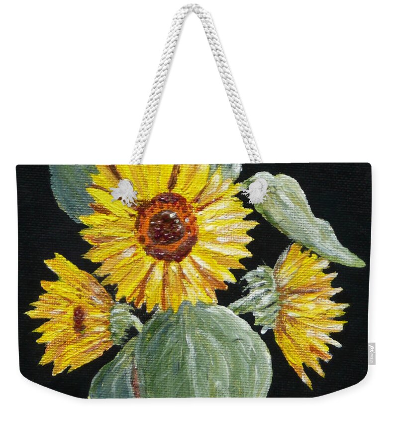 Malakhova Weekender Tote Bag featuring the painting Sunflower by Anastasiya Malakhova