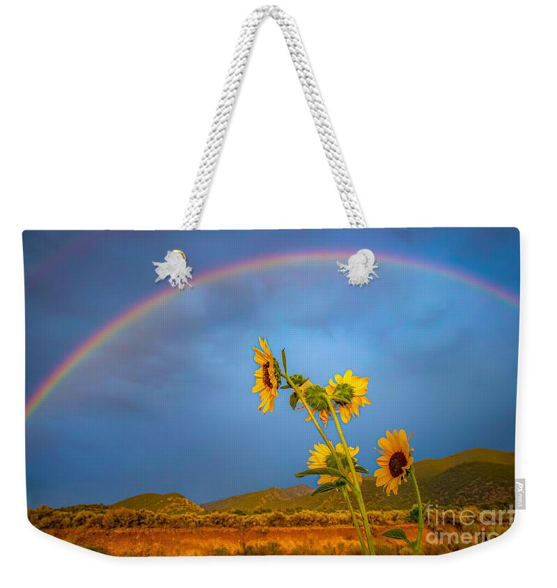 Taos Weekender Tote Bag featuring the photograph Sunflower and Rainbows by Elijah Rael