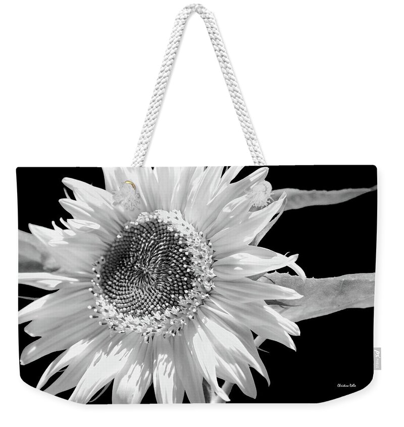 Sunflower Weekender Tote Bag featuring the photograph Sunflower Black And White by Christina Rollo