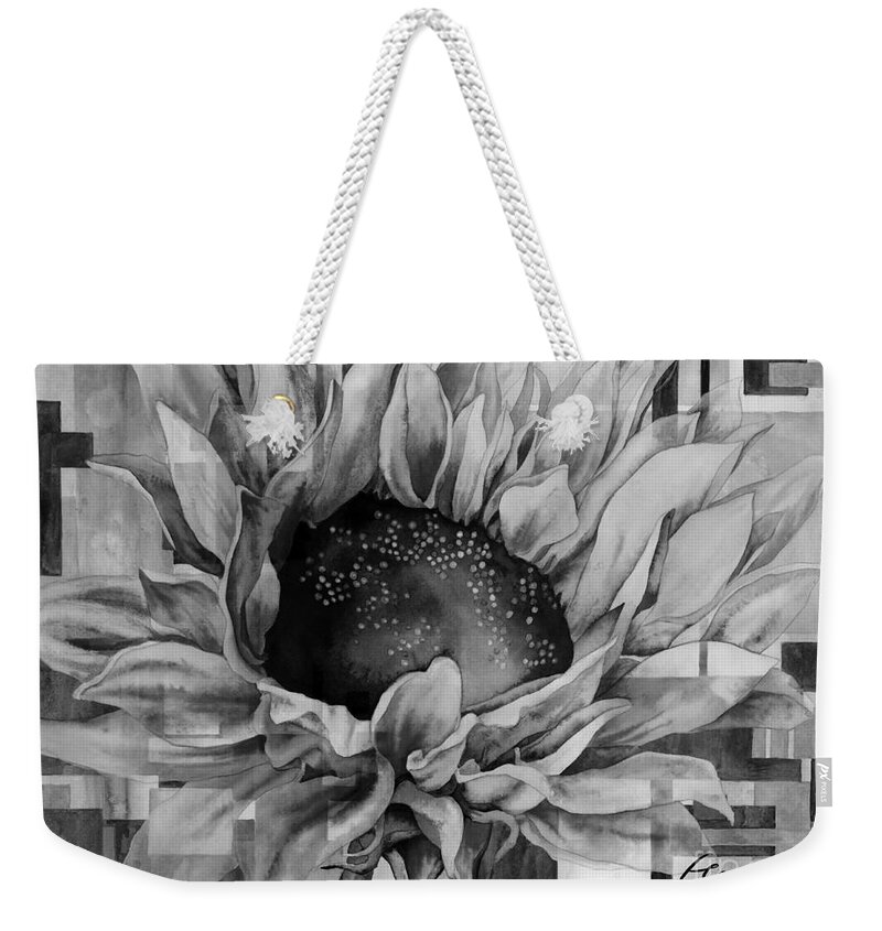 Sunflower Weekender Tote Bag featuring the painting Sunflower Canopy in Black and White by Hailey E Herrera