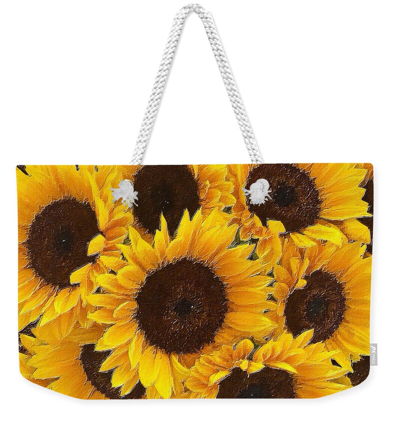 Daisy Weekender Tote Bag featuring the painting Sunflower Group Bouquet by Tony Rubino