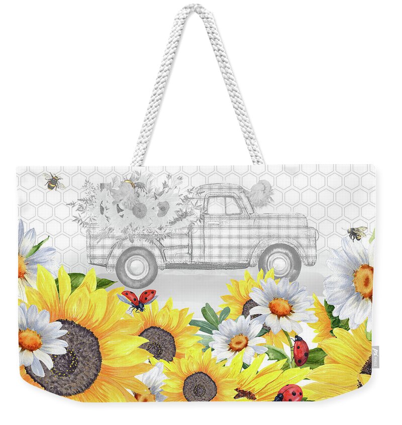 Sunflower Weekender Tote Bag featuring the painting Sunflowers and Ladybugs 4 by Jean Plout