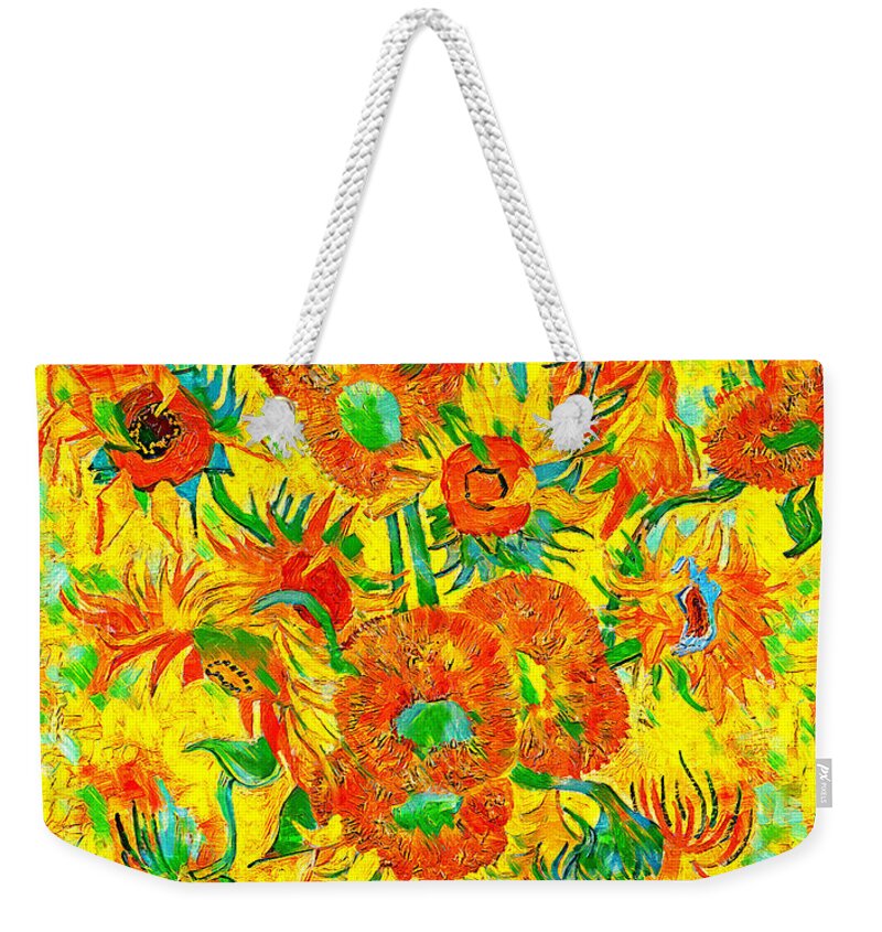 Sunflowers By Vincent Van Gogh Weekender Tote Bag featuring the digital art Sunflowers by Vincent van Gogh - colorful digital recreation by Nicko Prints