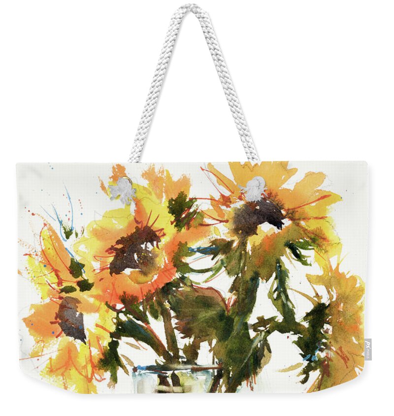 Sunflower Weekender Tote Bag featuring the painting Sunflowers for Ukraine by Judith Levins