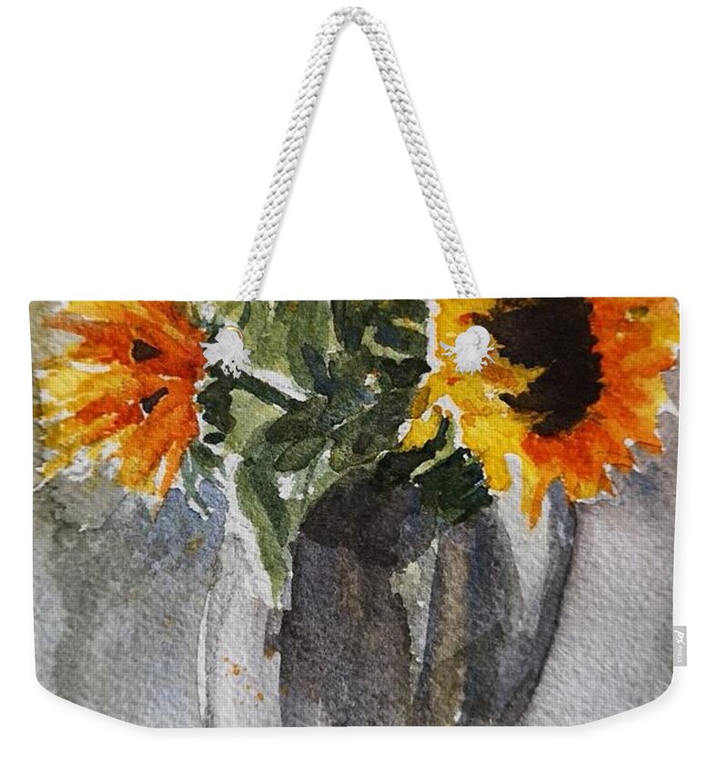 Still Life Weekender Tote Bag featuring the painting Sunflowers by Sheila Romard