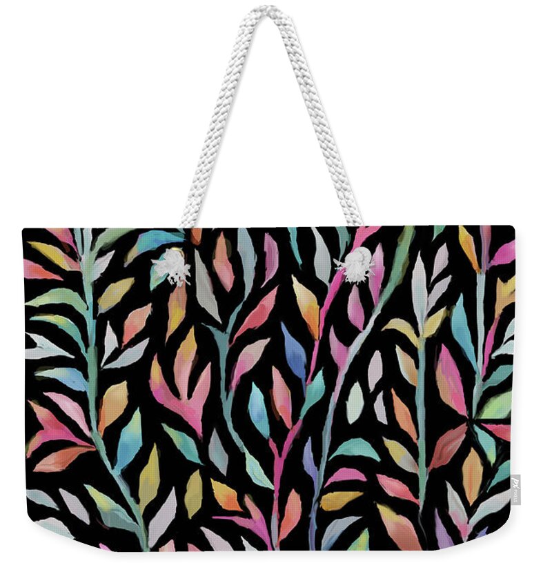 Colorful Abstract Flowers Weekender Tote Bag featuring the painting Sunkissed Flowered Vines by Jean Batzell Fitzgerald