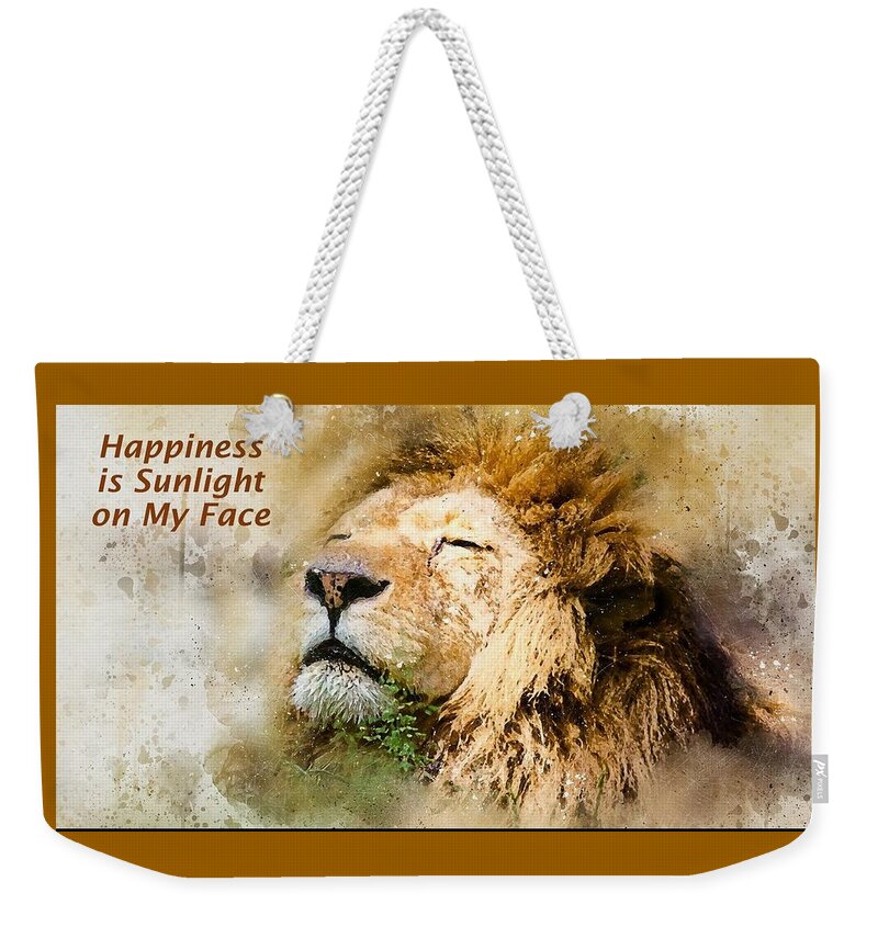 Lion Weekender Tote Bag featuring the mixed media Sunlight on My Face by Nancy Ayanna Wyatt