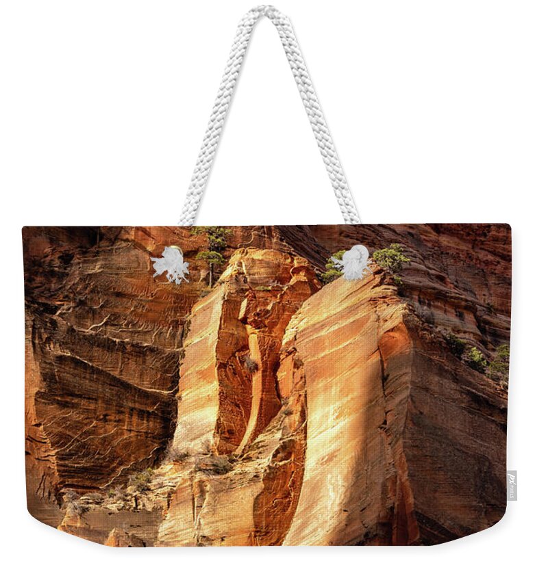 Emerald Pool Weekender Tote Bag featuring the photograph Sunlight on Stone Outcropping by Craig A Walker