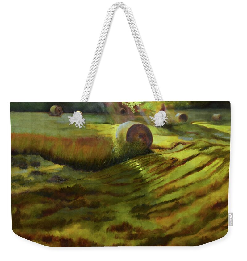 Hayfield Weekender Tote Bag featuring the painting Sunlight on the Hayfield by Jan Dappen