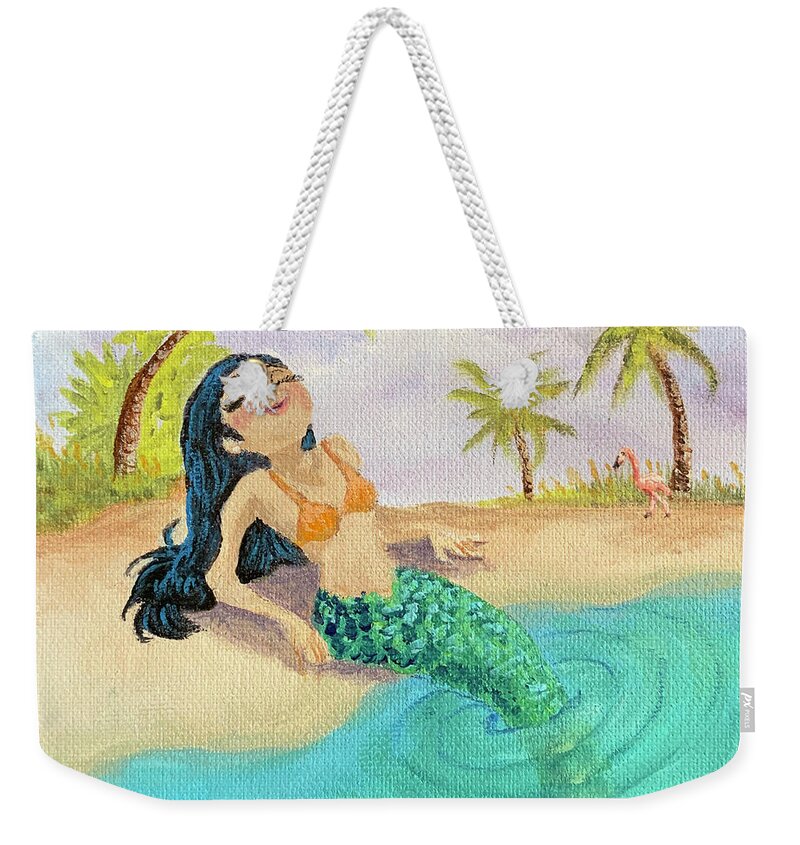 Fantasy Art Weekender Tote Bag featuring the painting Sunning Mermaid by Donna Tucker