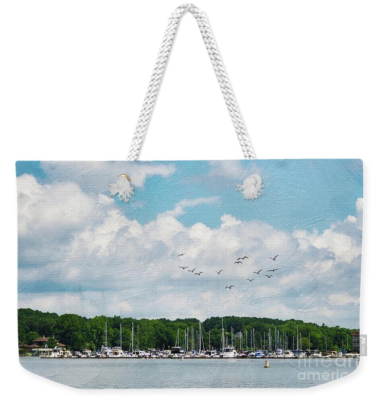 Norman Weekender Tote Bag featuring the digital art Sunny Marina View Painted by Amy Dundon