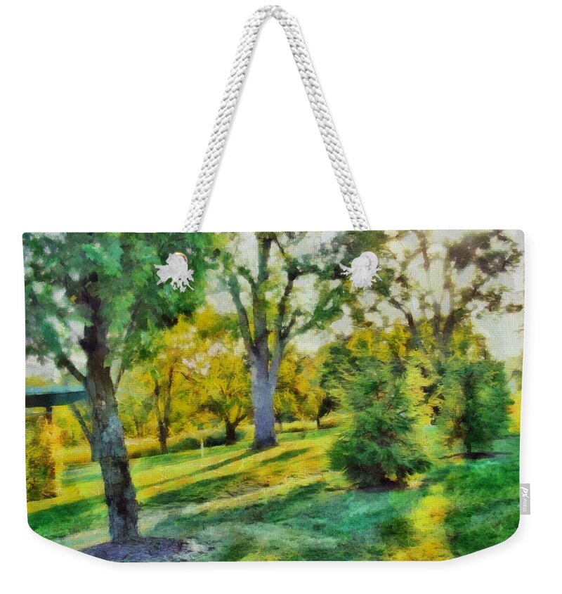 Sunny Weekender Tote Bag featuring the mixed media Sunny Yard by Christopher Reed