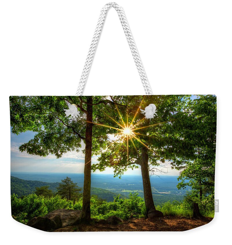 Appalachia Weekender Tote Bag featuring the photograph Sunrays over the Smoky Blue Ridge Mountains by Debra and Dave Vanderlaan