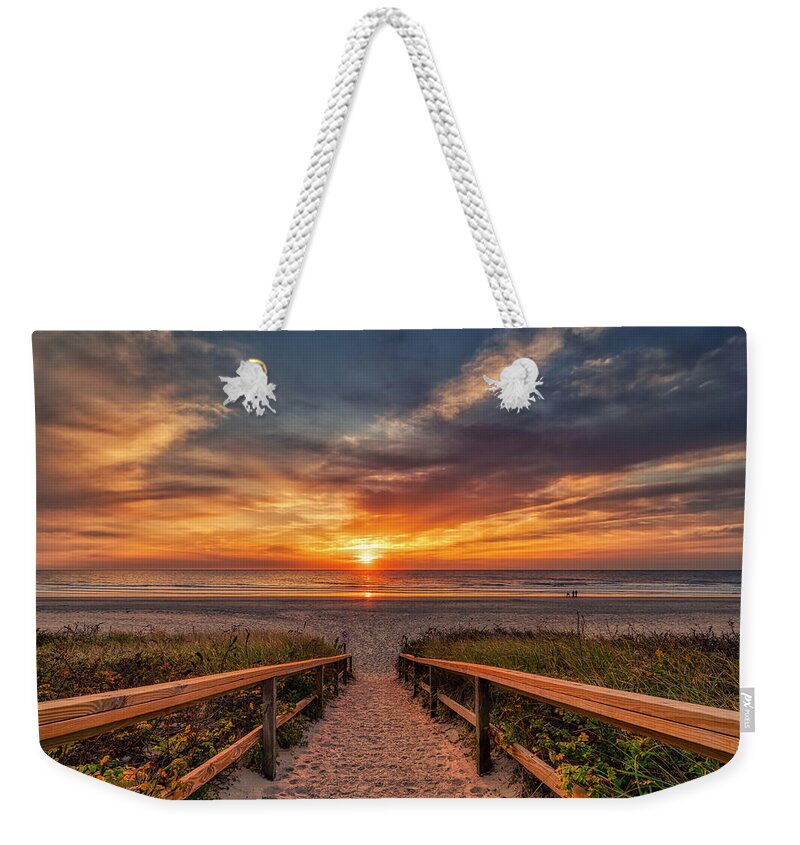 Sunrise Weekender Tote Bag featuring the photograph Sunrise at Footbridge Beach by Penny Polakoff