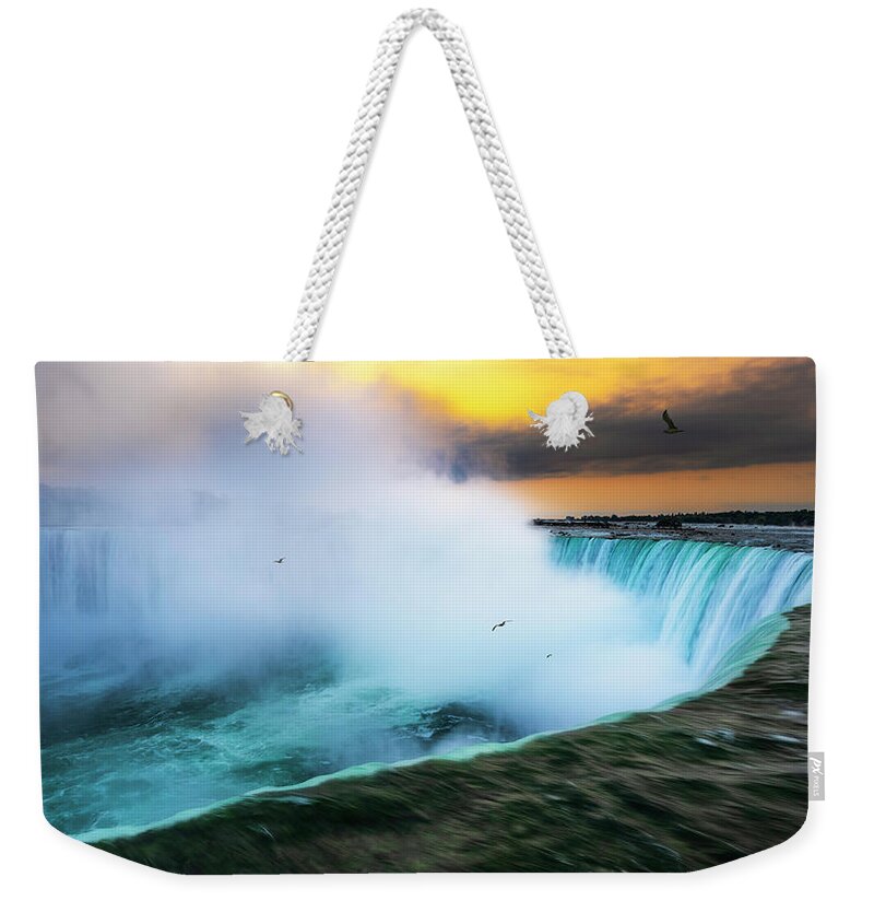 Canada Weekender Tote Bag featuring the photograph Sunrise at the Falls by Dee Potter