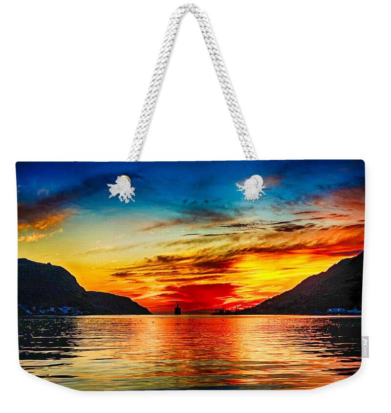 Sunrise Weekender Tote Bag featuring the photograph Sunrise colors in St.Johns Newfoundland by Tatiana Travelways