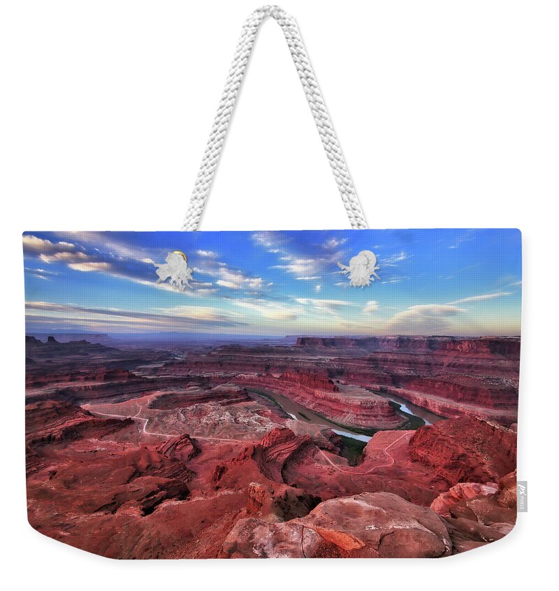 Sunrise Weekender Tote Bag featuring the photograph Sunrise, Dead Horse Point by Bob Falcone