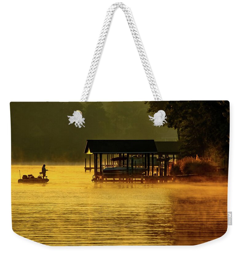 Smith Mountain Lake Weekender Tote Bag featuring the photograph Sunrise Fisherman by Deb Beausoleil