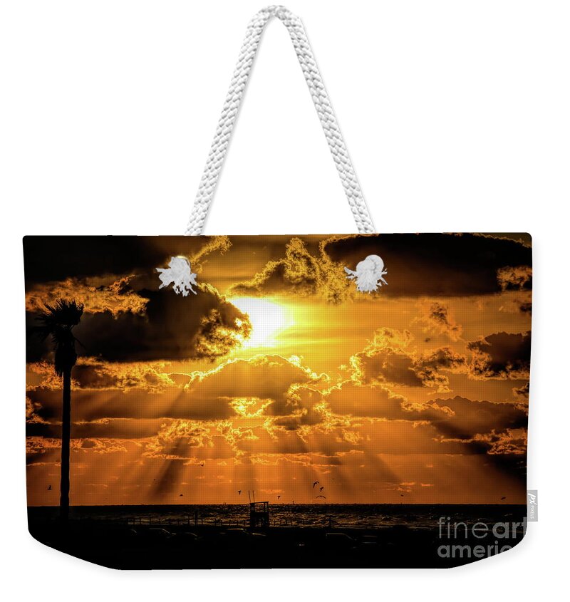 Sunrise Photography Weekender Tote Bag featuring the photograph Sunrise in Galveston by Diana Mary Sharpton