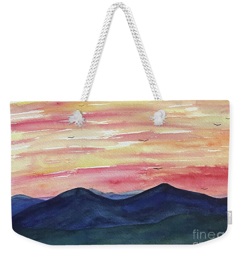 Sunrise Weekender Tote Bag featuring the painting Sunrise Mountains by Lisa Neuman