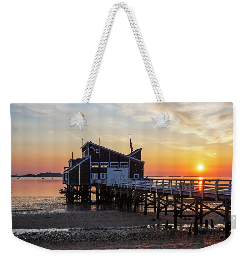 Quincy Weekender Tote Bag featuring the photograph Sunrise on Wollaston Beach Quincy Massachusetts Yacht Club Morning by Toby McGuire