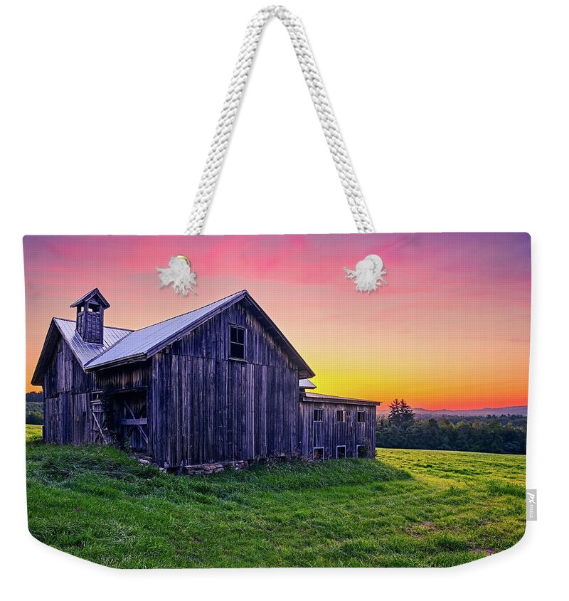 Adirondack Mountains Weekender Tote Bag featuring the photograph Sunrise Over an Adirondack Mountain Farm by Andy Crawford