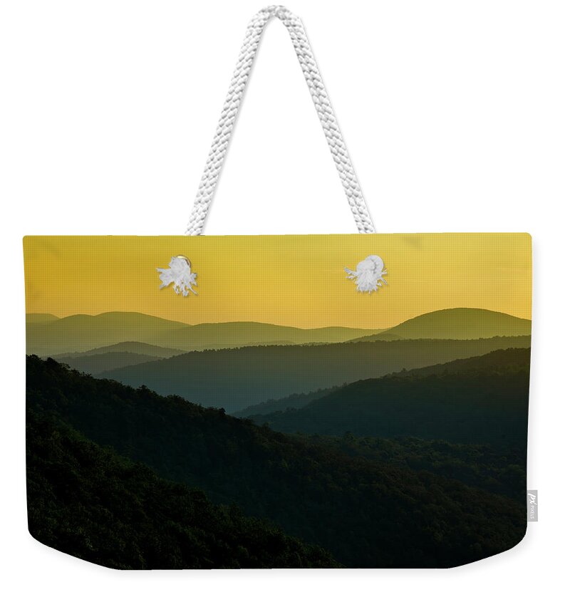 Blue Ridge Mountains Weekender Tote Bag featuring the photograph Sunrise Over Appalachia by Andy Crawford