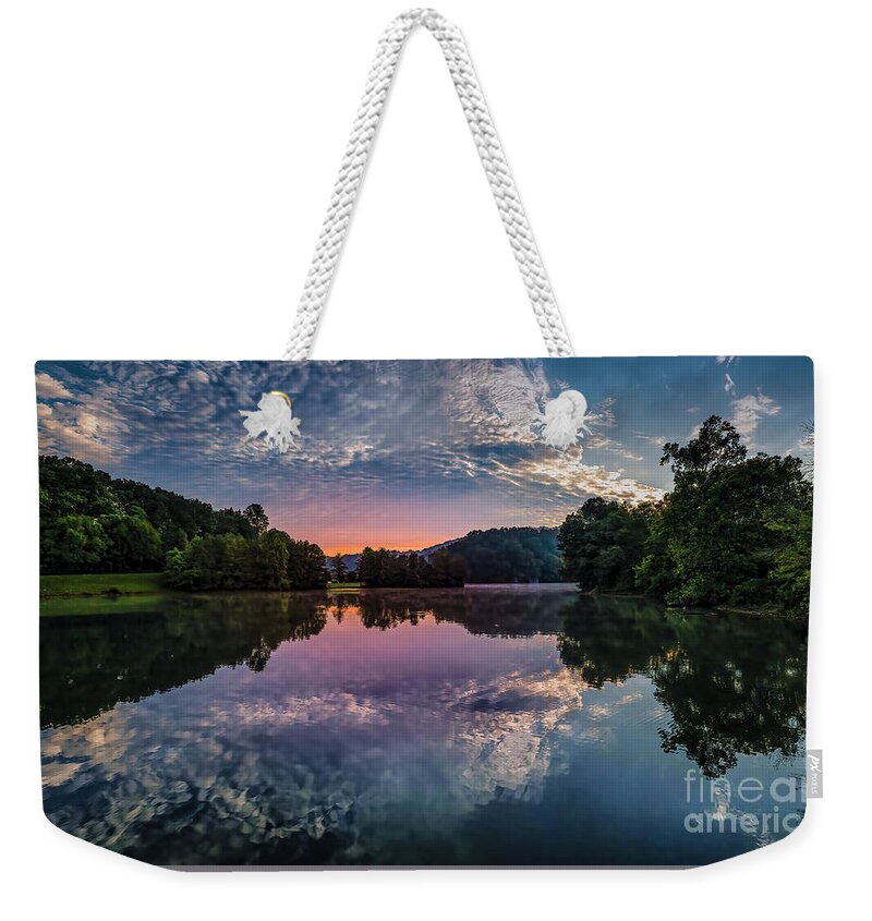 Lake Weekender Tote Bag featuring the photograph Sunrise over Patrick Henry Lake by Shelia Hunt