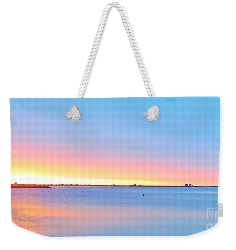 Seascape Weekender Tote Bag featuring the photograph Sunrise Over Plymouth Harbor by Lori Lafargue