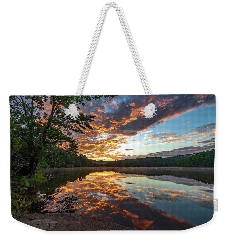 Blue Ridge Mountains Weekender Tote Bag featuring the photograph Sunrise Over Price Lake - Blue Ridge Parkway by Eric Albright