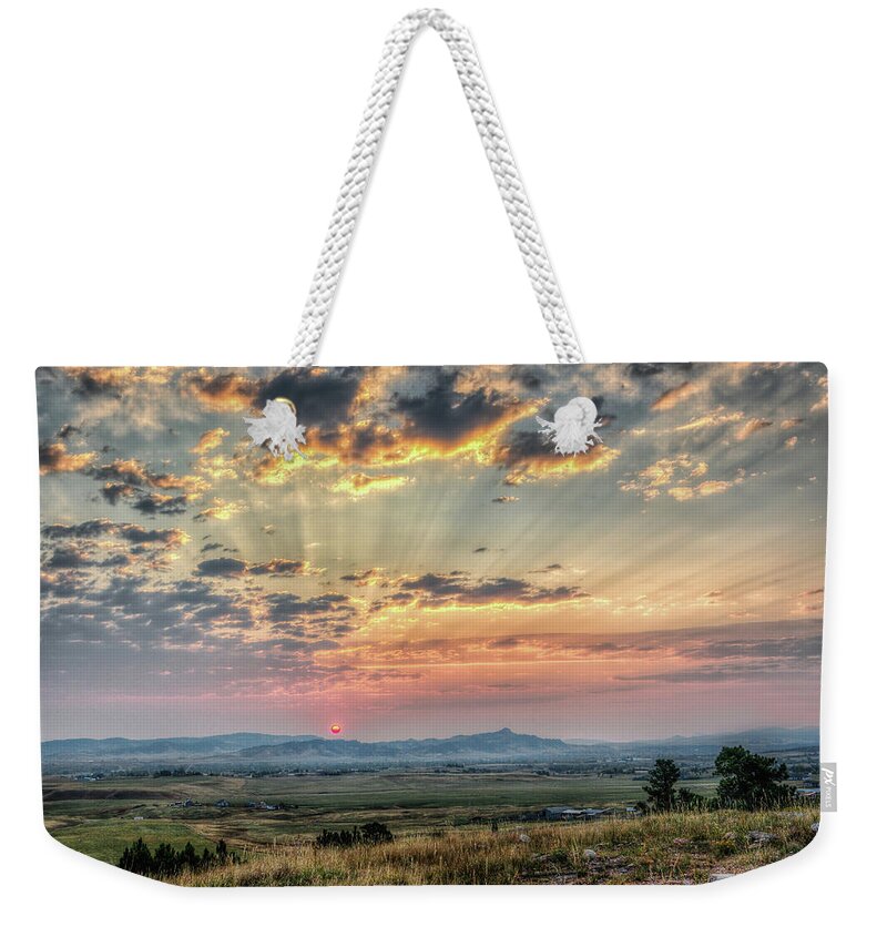 Sunrise Weekender Tote Bag featuring the photograph Sunrise over Spearfish Valley by Fiskr Larsen
